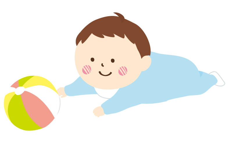 ボールを見つめる赤ちゃんのイラスト:追視(見る力)トレーニング